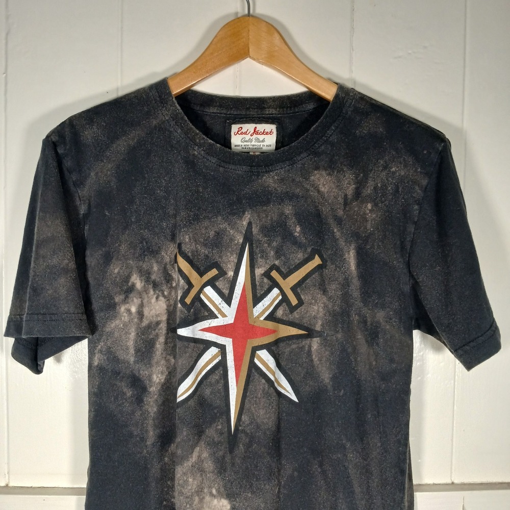 Red Jacket T-Shirt Mens Small Black Vegas Golden Knights Acid Wash NHL Tee